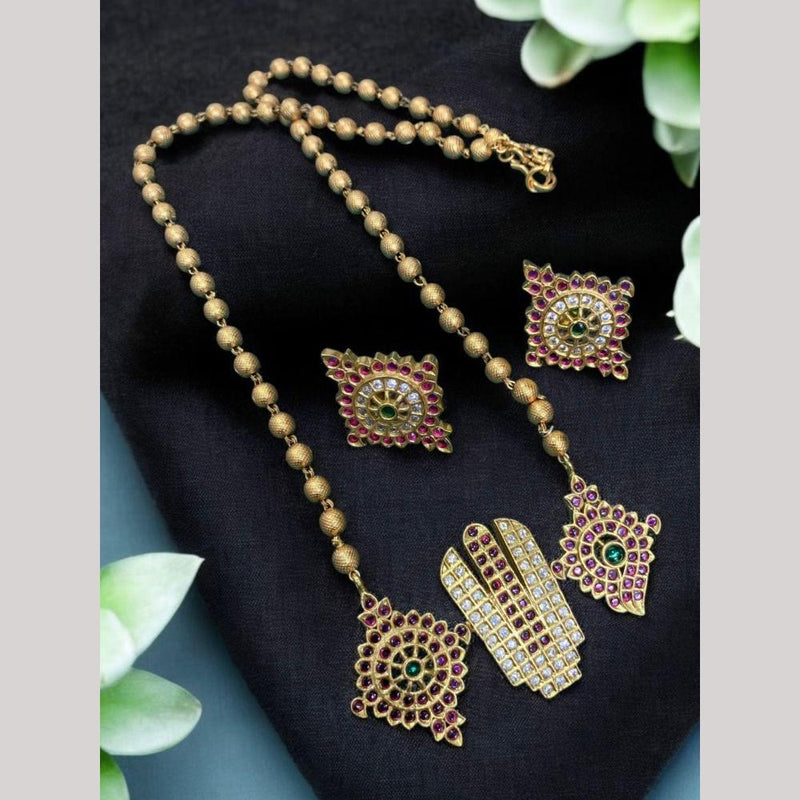 Sona Creation Gold Plated Pota Stone Long Necklace Set