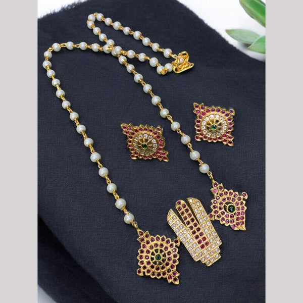 Sona Creation Gold Plated Pota Stone Long Necklace Set