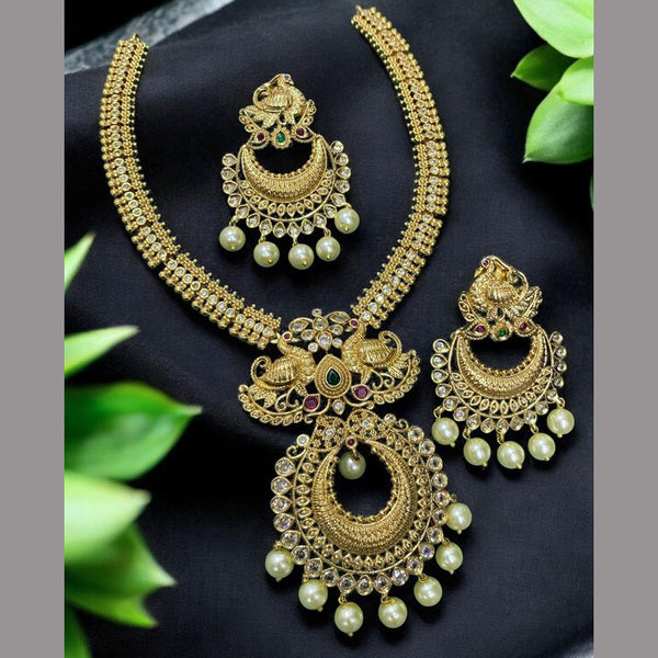 Sona Creation Gold Plated Crystal Stone And Pearls Necklace set