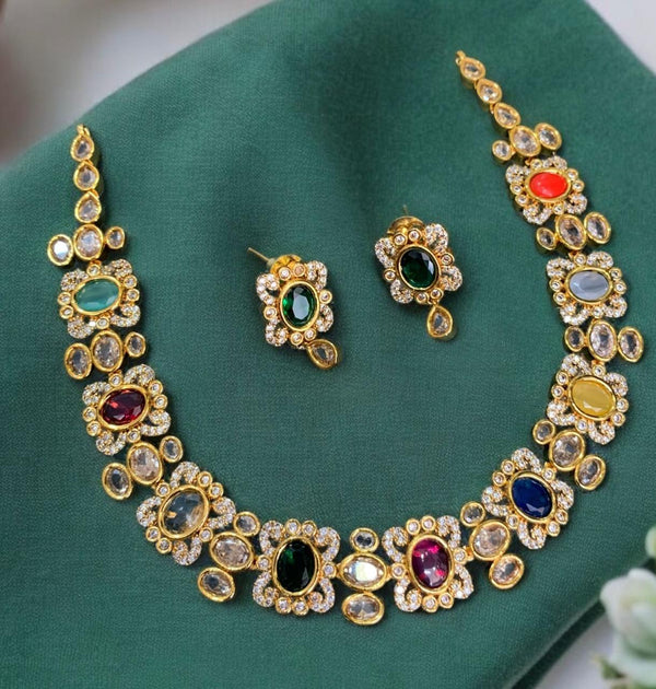 Sona Creation Gold Plated Crystal And Austrian Stone Necklace Set