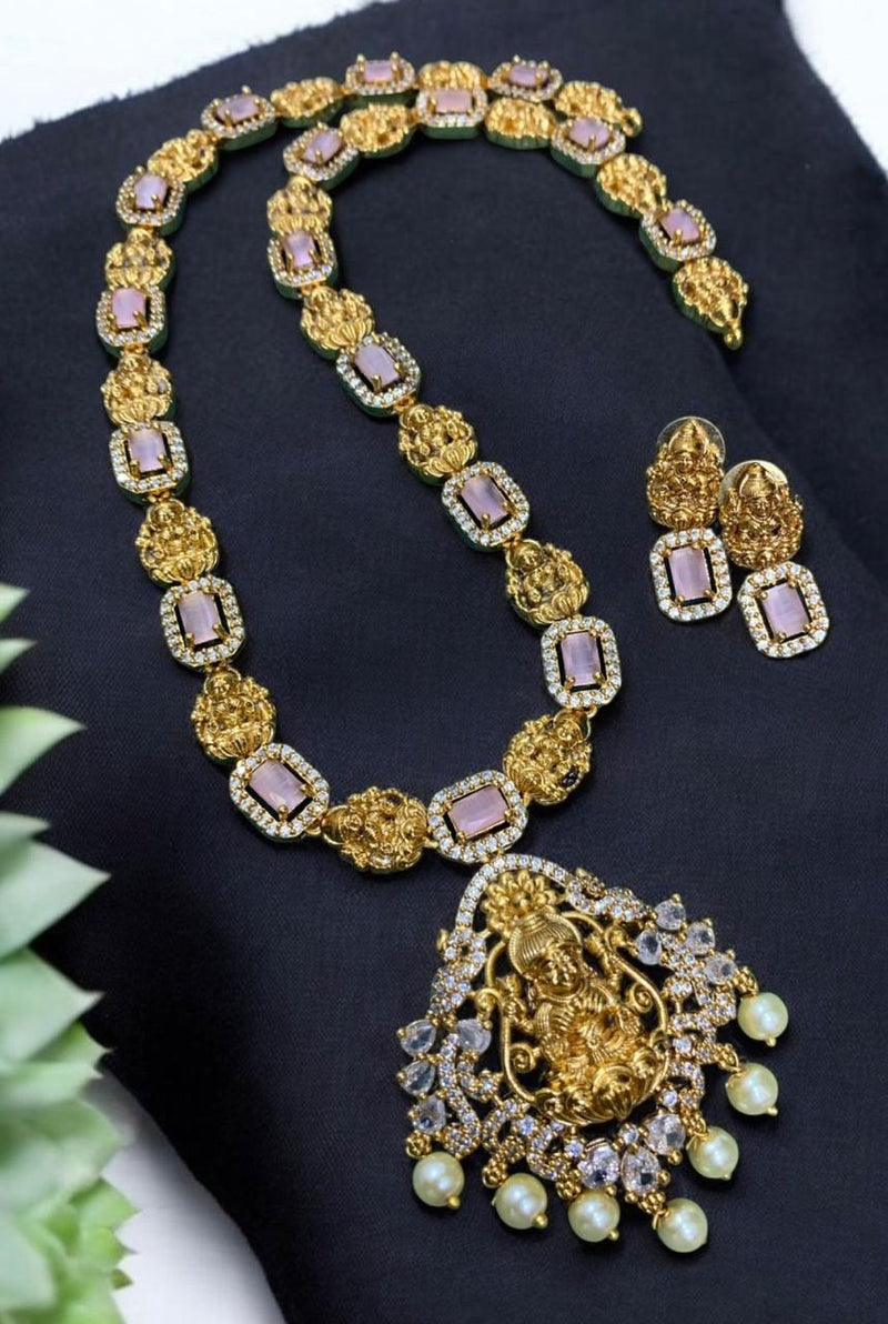 Sona Creation Gold Plated Crystal Stone And Pearls Temple Necklace Set