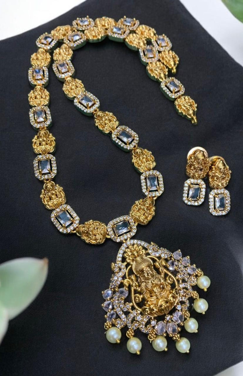 Sona Creation Gold Plated Crystal Stone And Pearls Temple Necklace Set