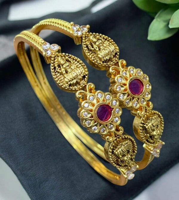 Sona Creation Gold Plated Austrian Stone Temple Bangle Set