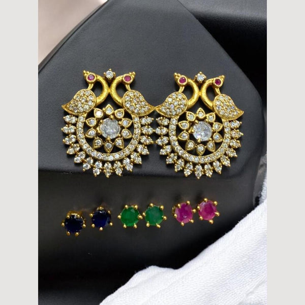 Sona Creation Gold Plated Austrian Stone Changeable Stone Studs Earrings