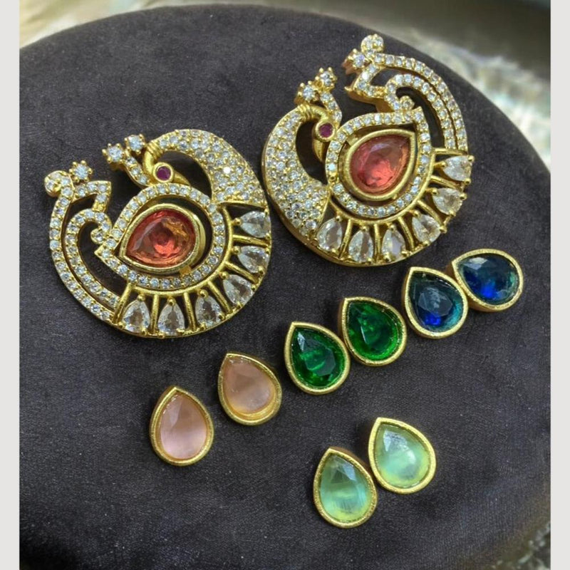 Sona Creation Gold Plated Austrian Stone Changeable Stone Studs Earrings