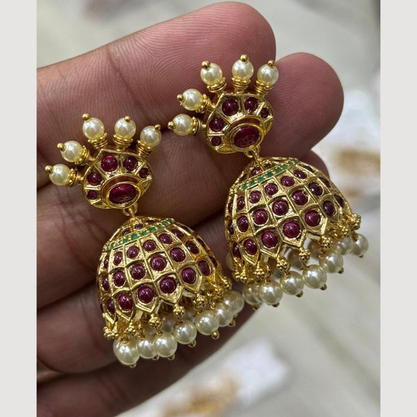 Sona Creation Gold Plated Pota Stone And Pearls Jhumki Earrings