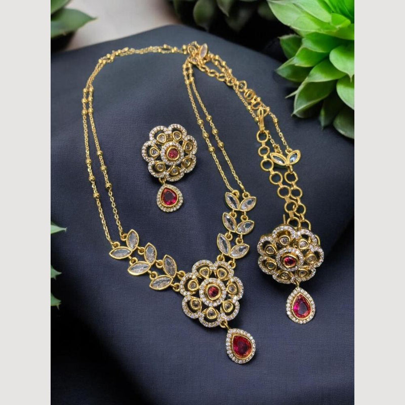 Sona Creation Gold Plated Crystal Stone Long Necklace Set