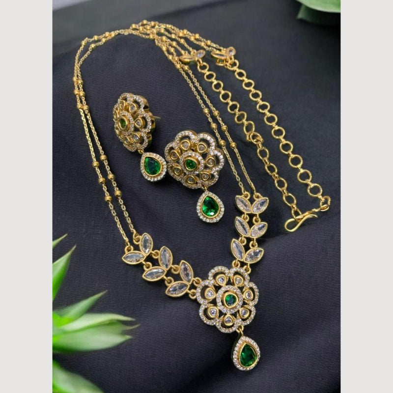 Sona Creation Gold Plated Crystal Stone Long Necklace Set