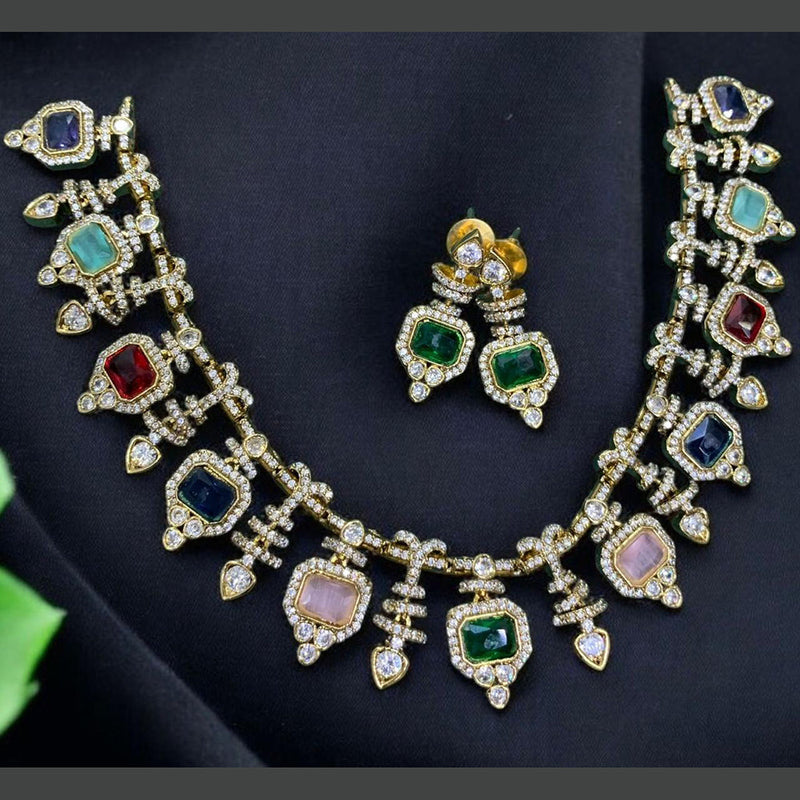 Sona Creation Gold Plated Crystal Stone Necklace Set