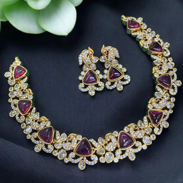 Sona Creation Gold Plated Crystal Stone Necklace Set