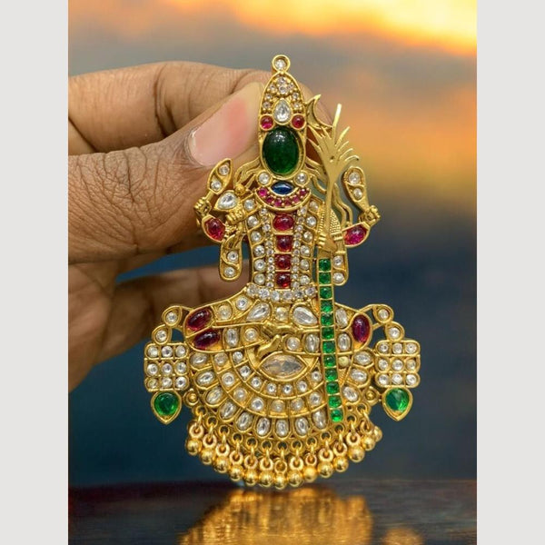 Sona Creation Gold Plated Pota Stone Temple Pendants