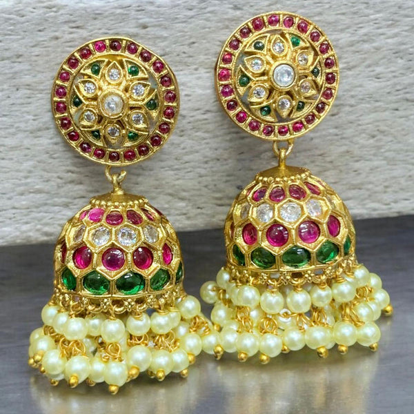 Sona Creation Gold Plated Austrian Stone And Pearls Jhumki Earrings