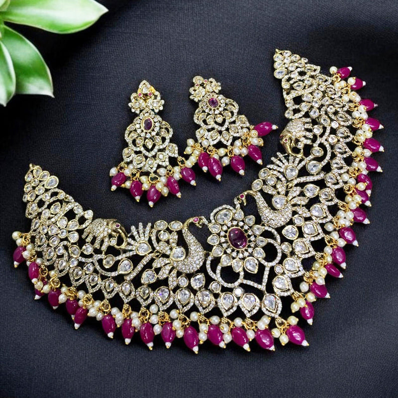 Sona Creation Gold Plated Polki Kundan Stone And Beads Necklace Set