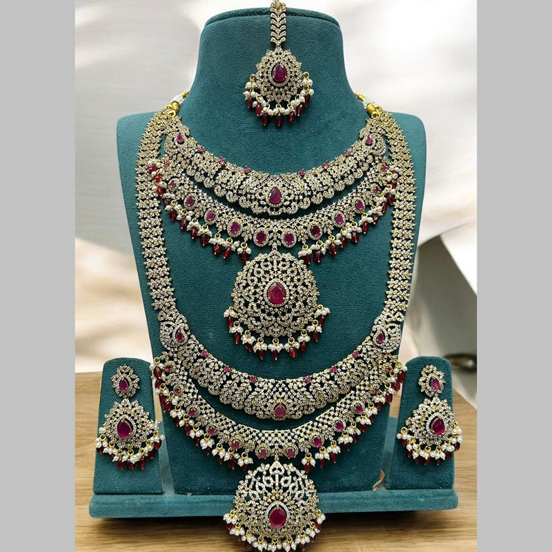 Sona Creation Gold Plated American Diamond Bridal Necklace Combo