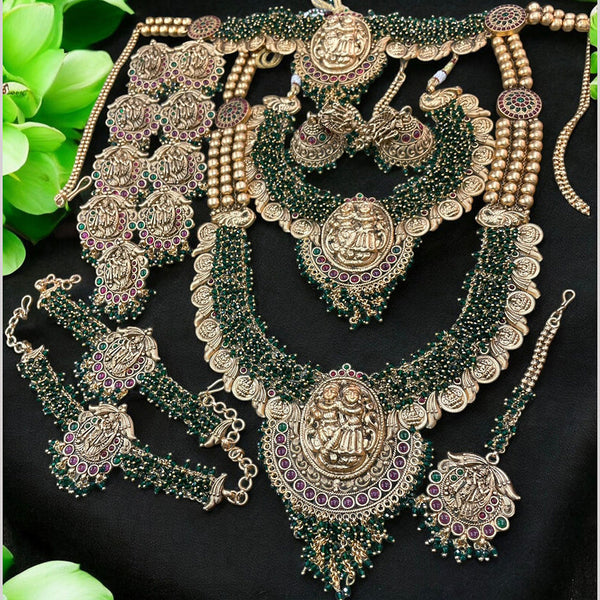 Sona Creation Gold Plated Pota Stone And Pearls Temple Bridal Set