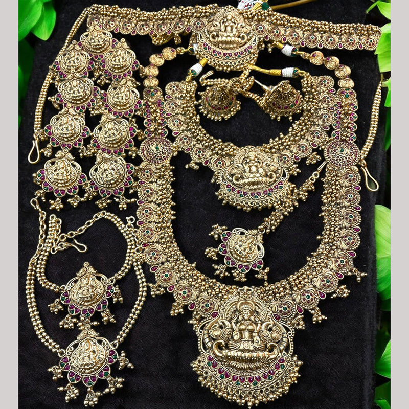 Sona Creation Gold Plated Pota Stone And Pearls Temple Bridal Set