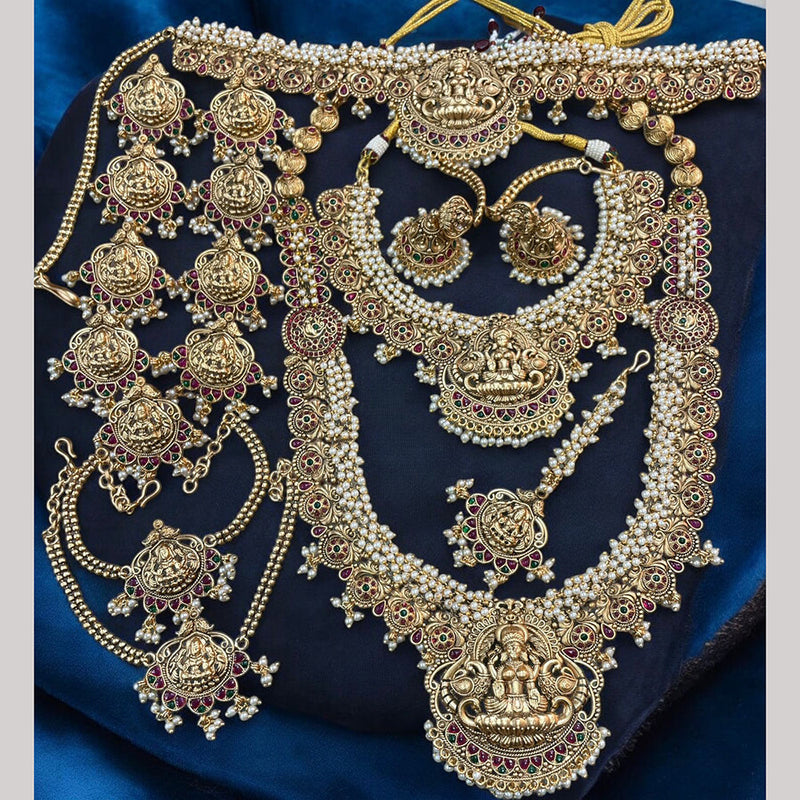 Sona Creation Gold Plated Pota Stone And Pearls Temple Bridal Set