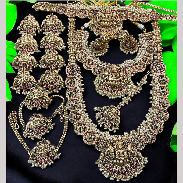 Sona Creation Gold Plated Pota Stone And Pearls Temple Bridal Set