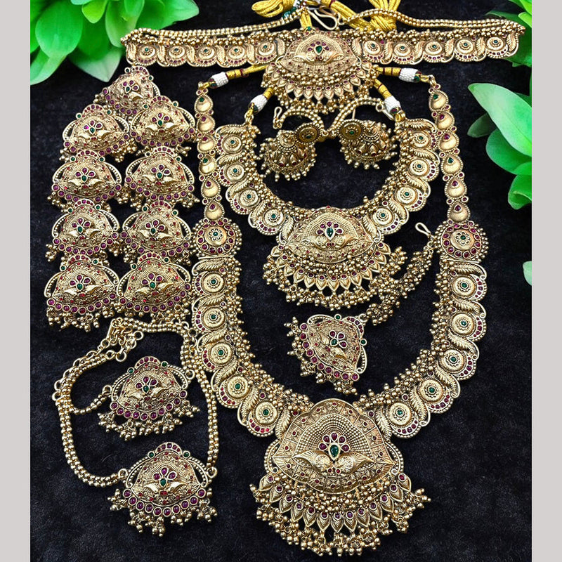 Sona Creation Gold Plated Pota Stone And Pearls Bridal Set