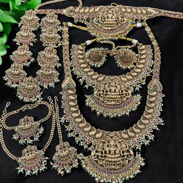 Sona Creation Gold Plated Pota Stone And Pearls Temple Bridal Set