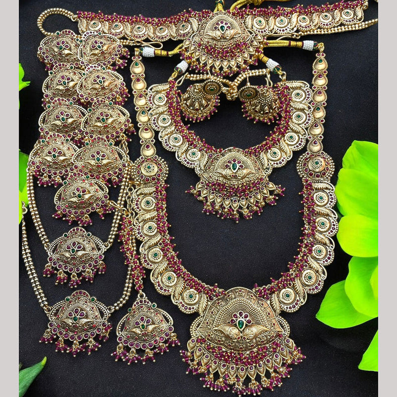 Sona Creation Gold Plated Pota Stone And Pearls Bridal Set