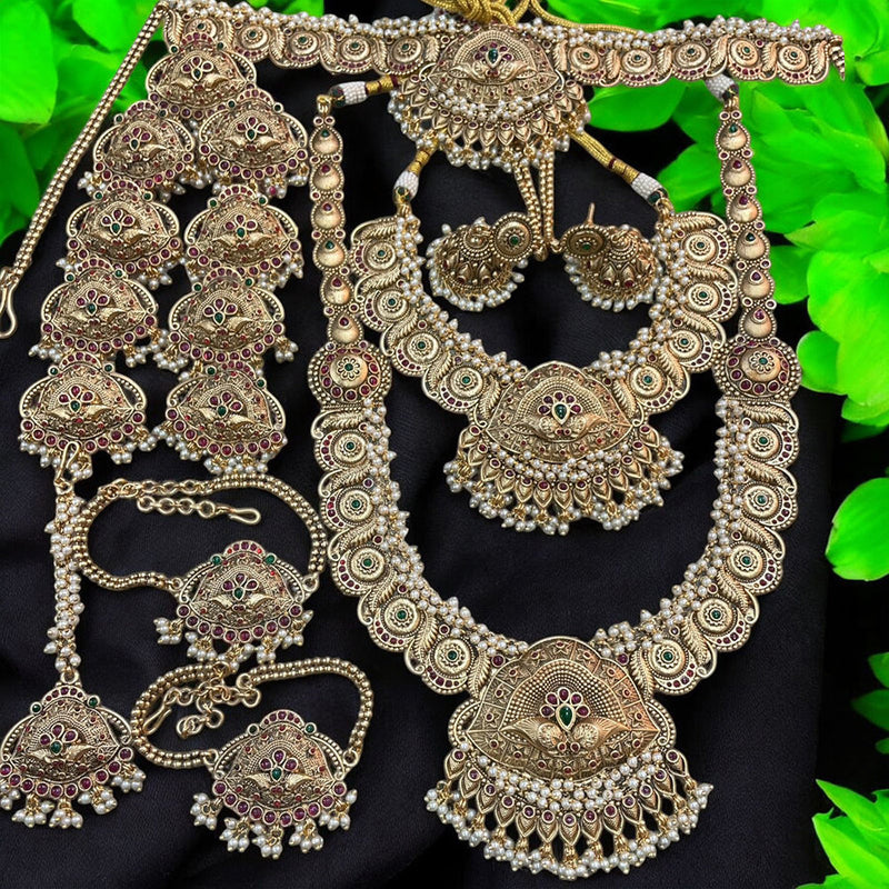 Sona Creation Gold Plated Pota Stone And Pearls Bridal Set