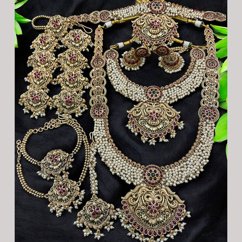 Sona Creation Gold Plated Pota Stone And Pearls Bridal Set