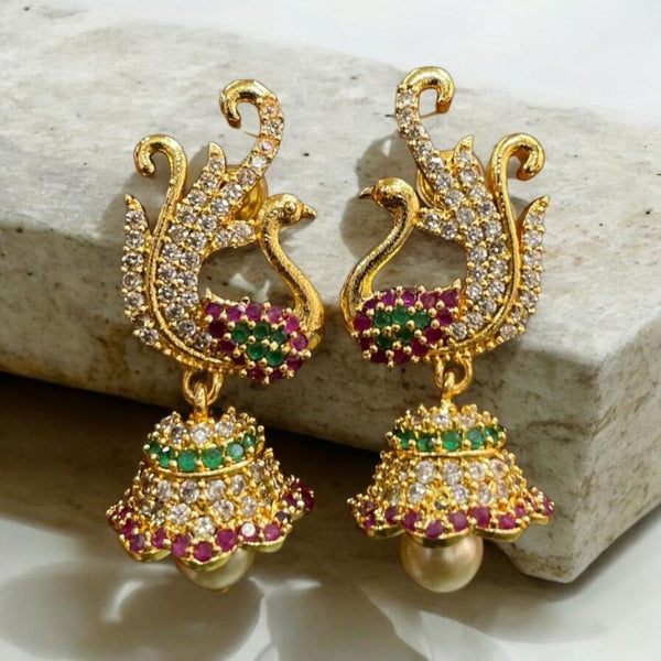 Sona Creation Gold Plated Austrian Stone And Beads Jhumki Earrings