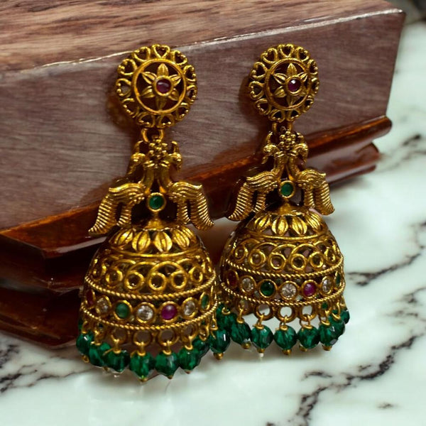 Sona Creation Gold Plated Pota Stone And Pearls Jhumki Earrings