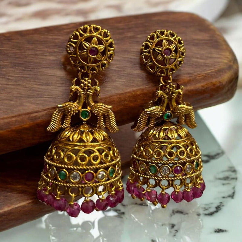 Sona Creation Gold Plated Pota Stone And Pearls Jhumki Earrings