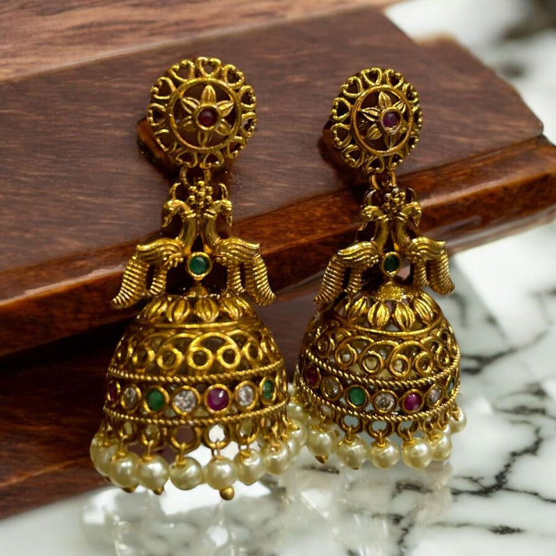 Sona Creation Gold Plated Pota Stone And Pearls Jhumki Earrings