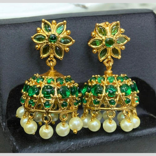 Sona Creation Gold Plated Pota Stone And Pearls Jhumki Earrings