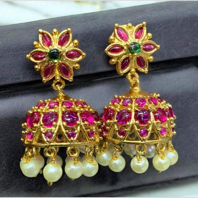 Sona Creation Gold Plated Pota Stone And Pearls Jhumki Earrings