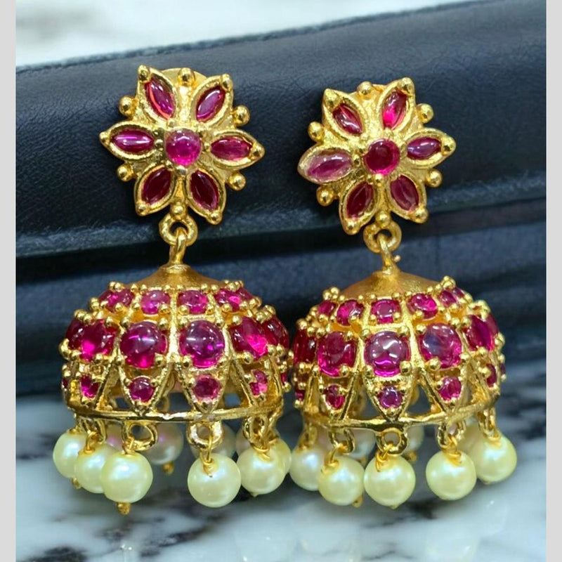 Sona Creation Gold Plated Pota Stone And Pearls Jhumki Earrings