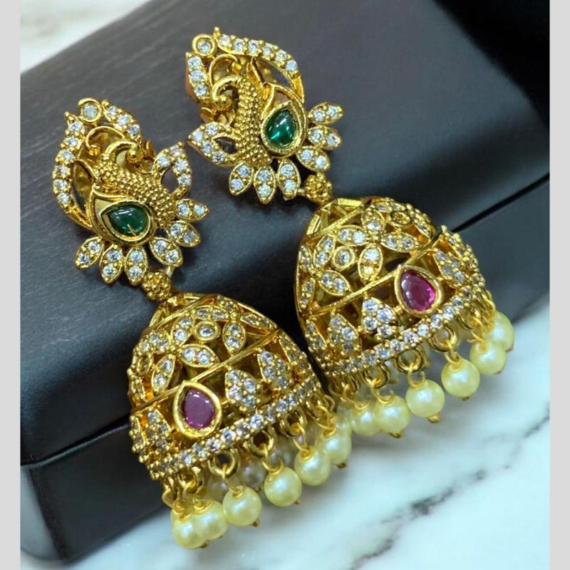 Sona Creation Gold Plated Austrian Stone And Pearls Jhumki Earrings