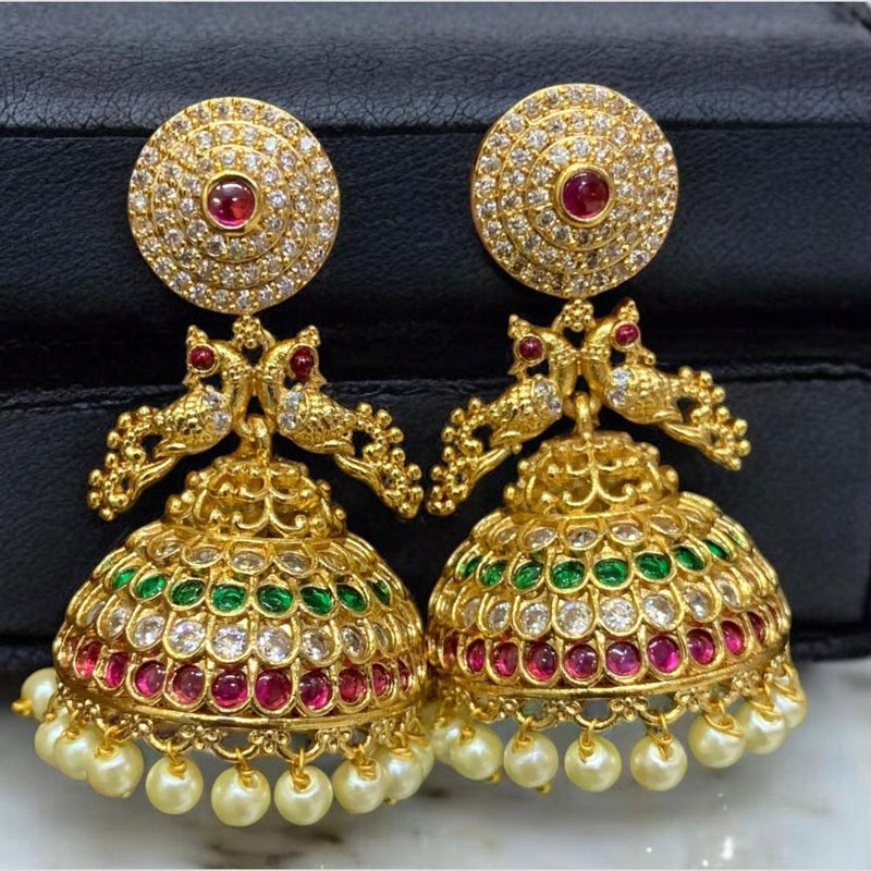 Sona Creation Gold Plated Pota Stoen And Austrian Stone Pearls Jhumki Earrings