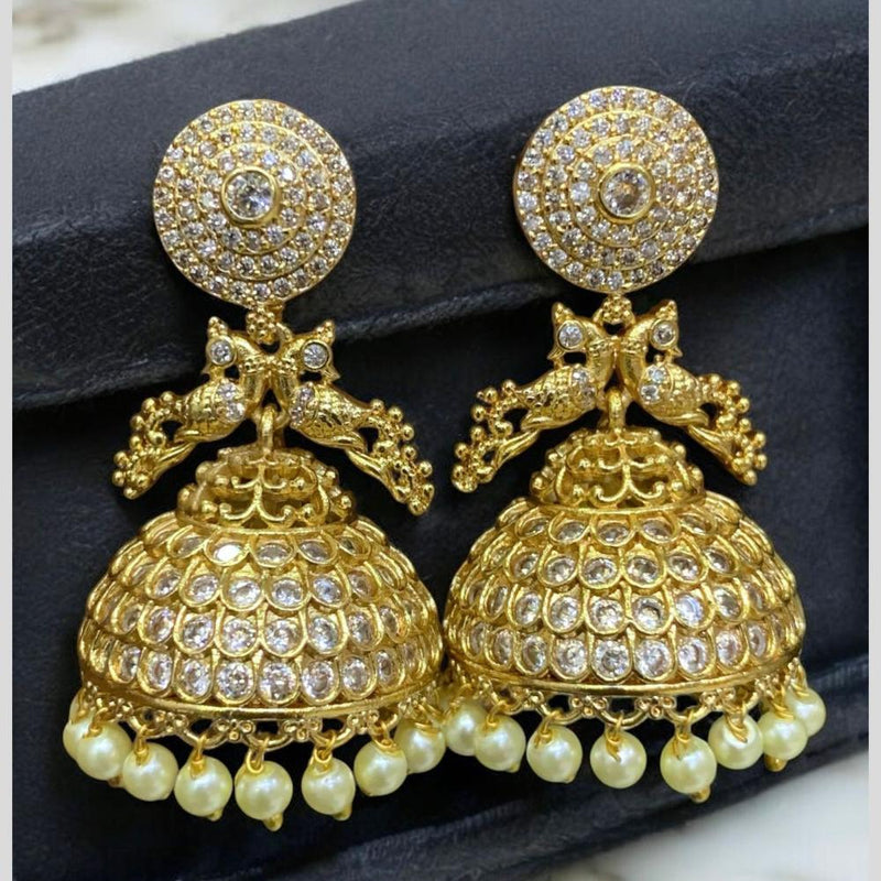 Sona Creation Gold Plated Pota Stoen And Austrian Stone Pearls Jhumki Earrings