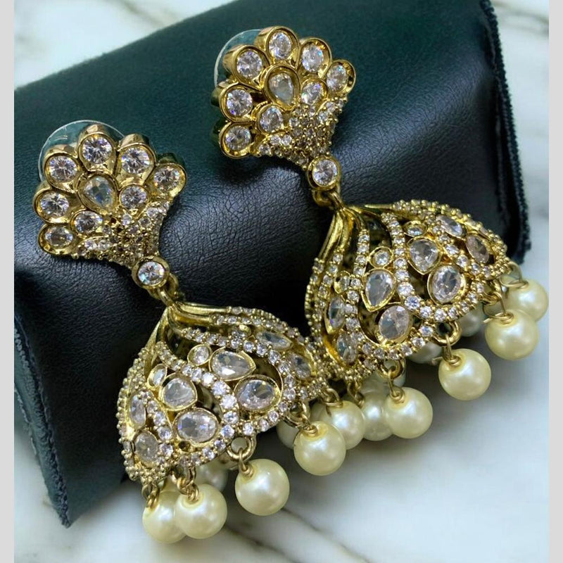 Sona Creation Gold Plated Austrian Stone And Beads Jhumki Earrings