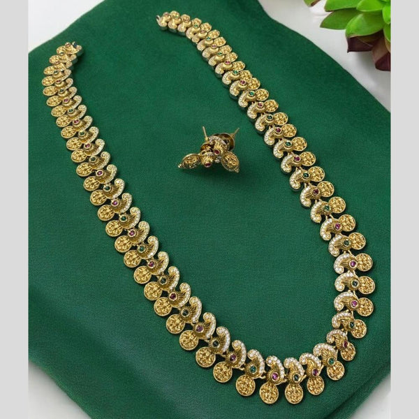 Sona Creation Gold Plated Austrian Stone And Temple Long Necklace Set