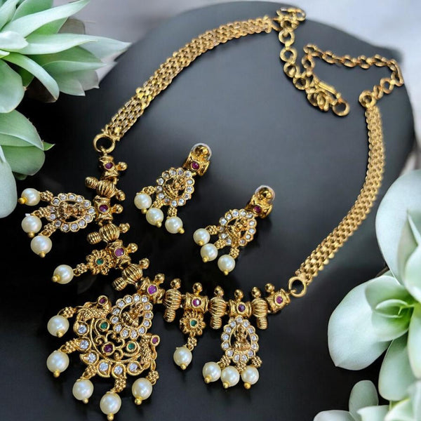 Sona Creation Gold Plated Austrian Stone And Beads Temple Necklace Set