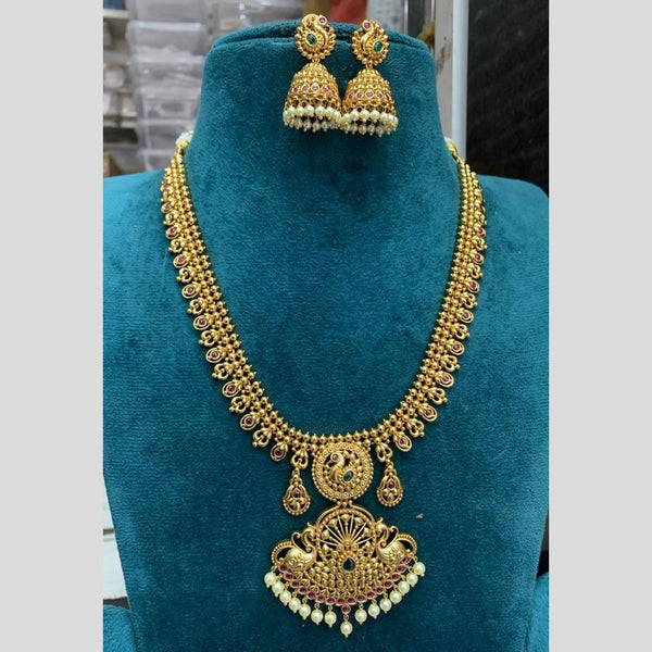 Sona Creation Gold Plated Pota Stone And Pearls Necklace Set