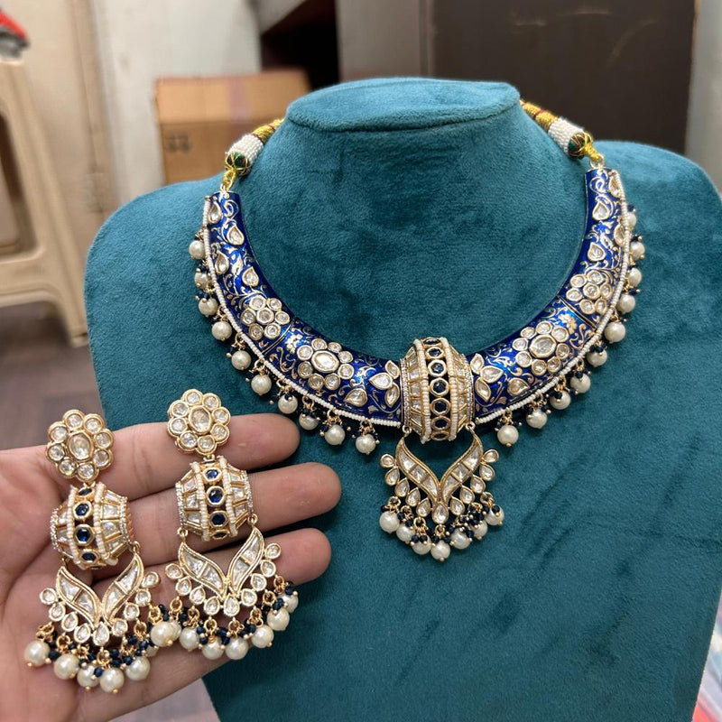 Sona Creation Gold Plated Polki Kundan Stone And Pearls Meenakari Necklace Set