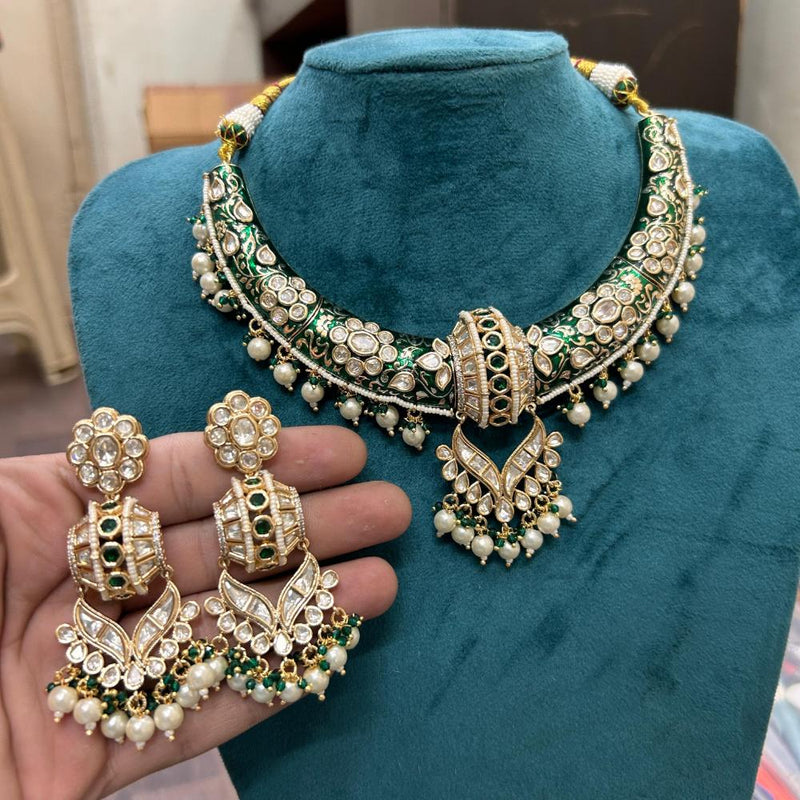 Sona Creation Gold Plated Polki Kundan Stone And Pearls Meenakari Necklace Set