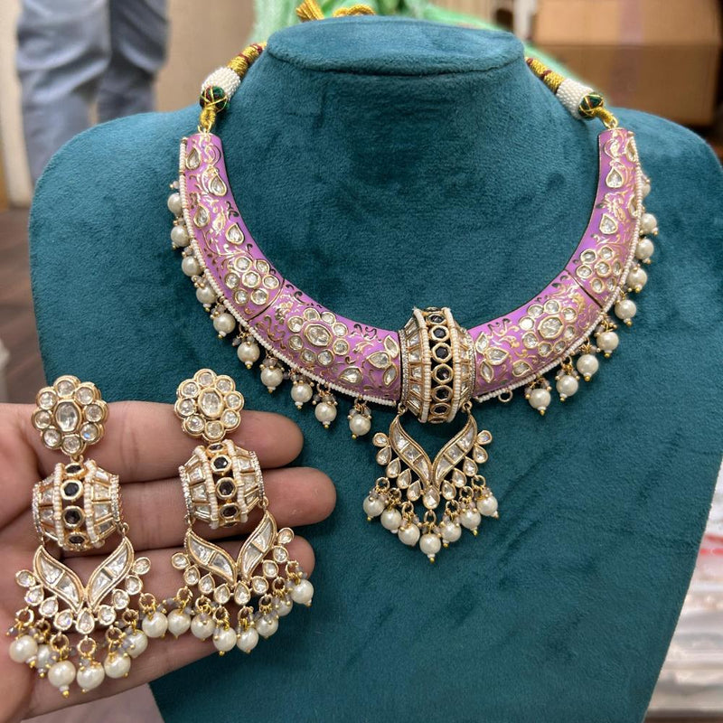 Sona Creation Gold Plated Polki Kundan Stone And Pearls Meenakari Necklace Set