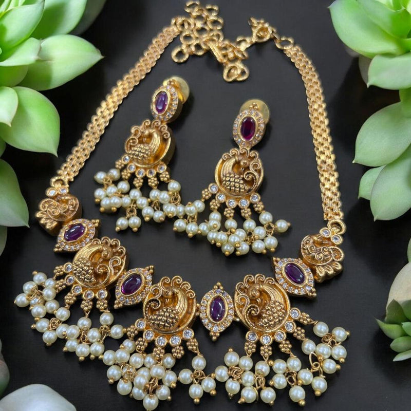 Sona Creation Gold Plated Pota Stone And Pearls Choker Necklace Set