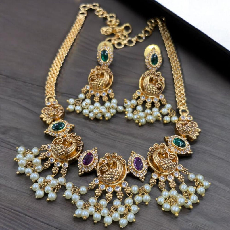 Sona Creation Gold Plated Pota Stone And Pearls Choker Necklace Set