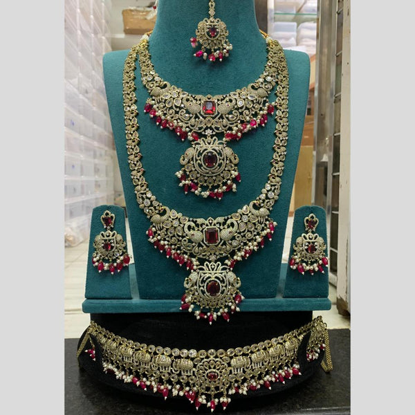 Sona Creation Gold Plated AD And Beads Necklace Combo Set