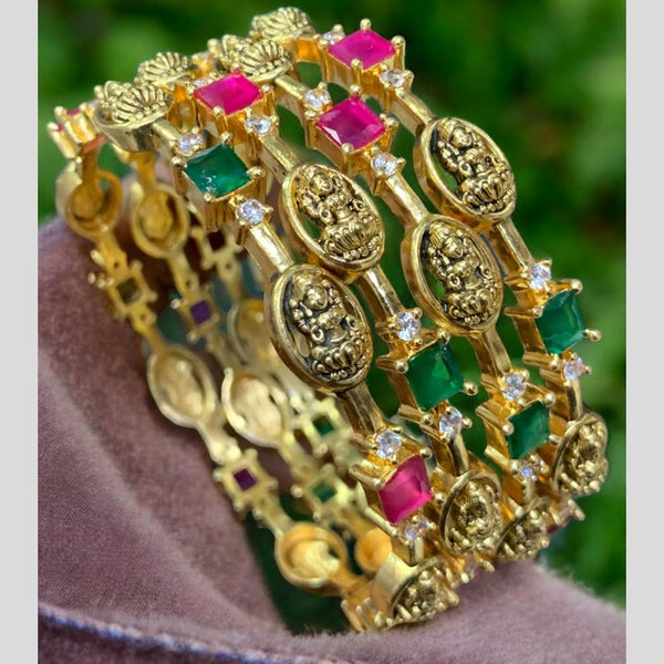 Sona Creation Gold Plated Pota Stone Temple Bangles Set