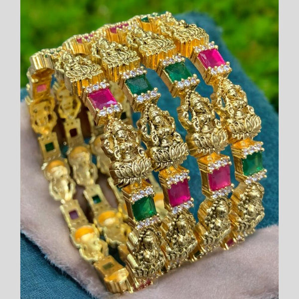 Sona Creation Gold Plated Pota Stone Temple Bangles Set