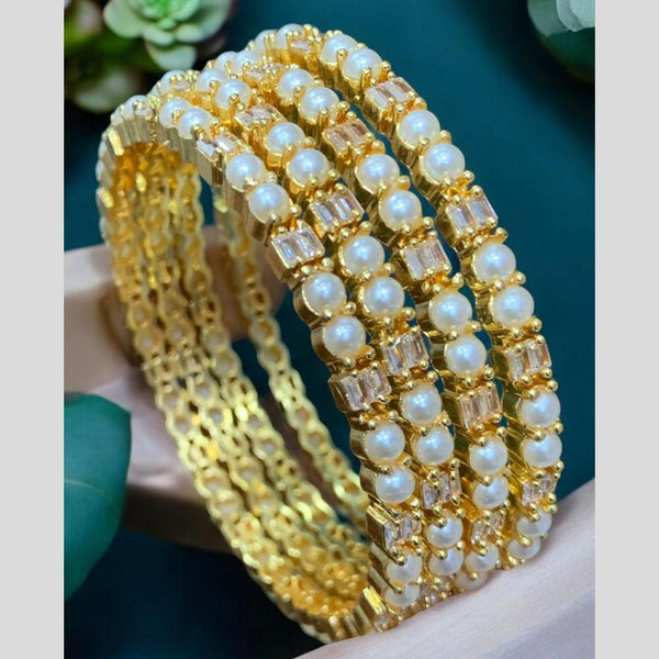 Sona Creation Gold Plated Crystal Stone And Beads Bangles Set